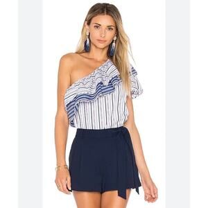 Parker Mary Women's Asymmetric Stripe Ruffle One Shoulder Blouse Top Size Small